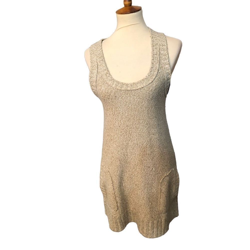 Rubbish vintage beige knitted raceback tank dress with front pockets